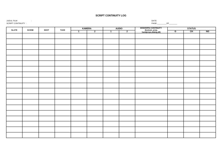 Film Script Continuity Log Template | PDF