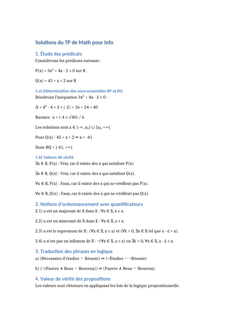 Solutions TP Math : Prédicats et Logique | PDF