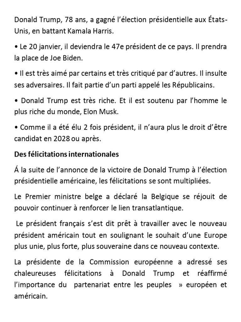 Trump élu président : réactions internationales | PDF