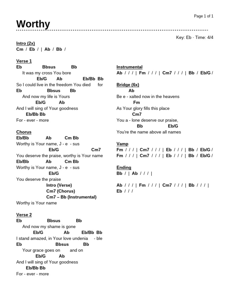Worthy Worship Song Lyrics and Chords | PDF