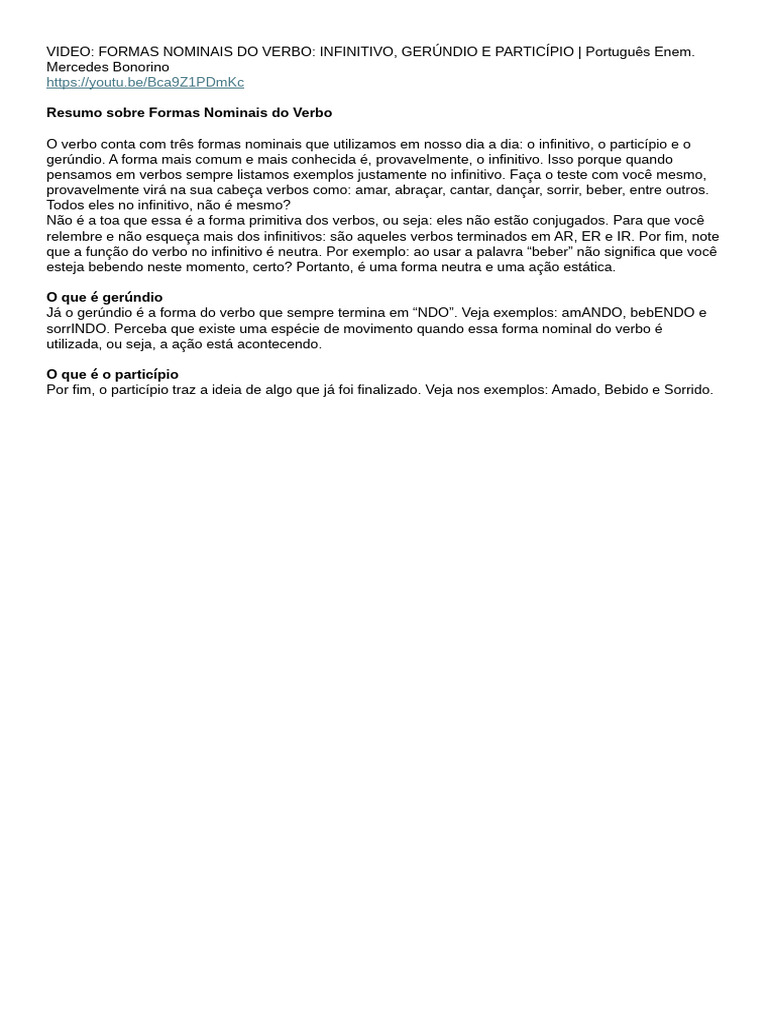 Forma Nominal Do Verbo | PDF
