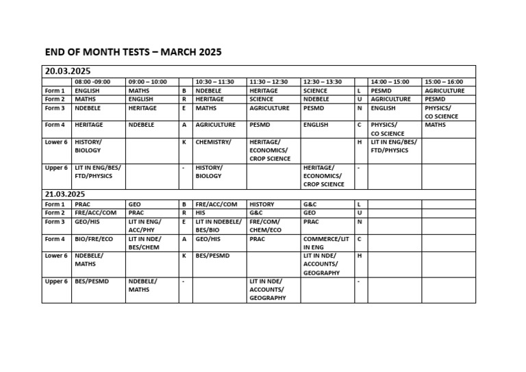 End of Month Tests - March 2025 | PDF | Science