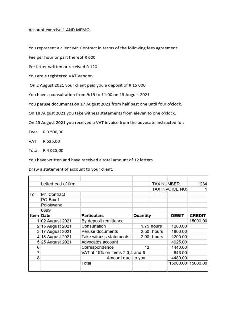 Client Account Statement and Memo | PDF