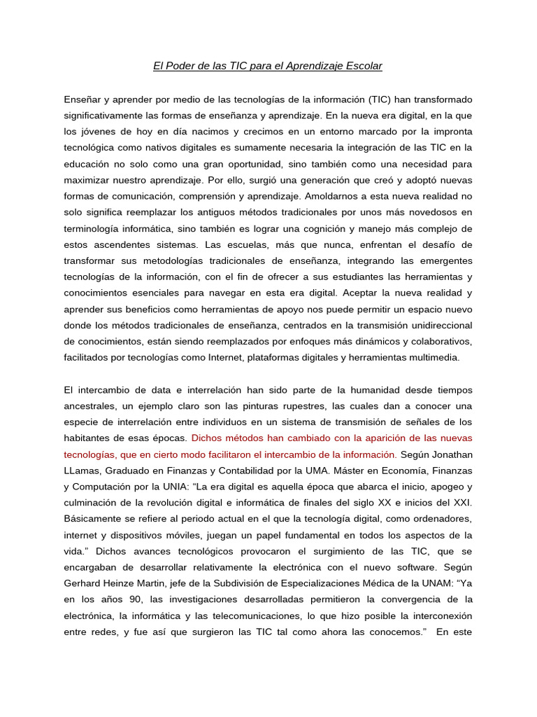 TIC en la Educación: Transformación y Aprendizaje | PDF | Tecnología de ...