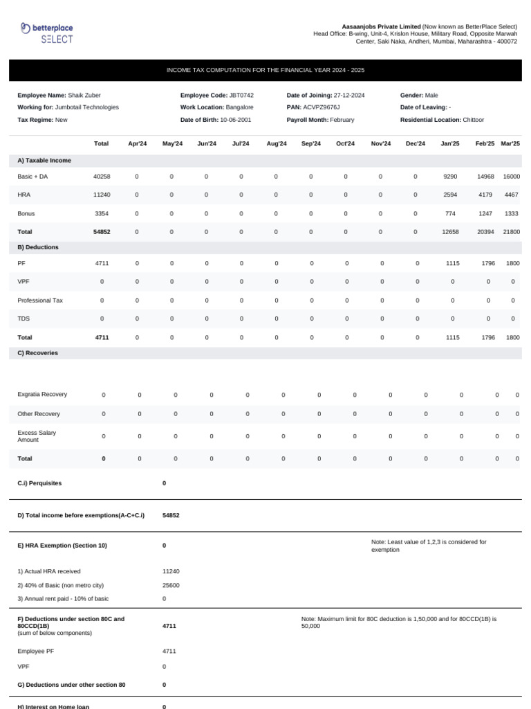 Computation Sheet 2025-02 | PDF | Tax Deduction | Taxes