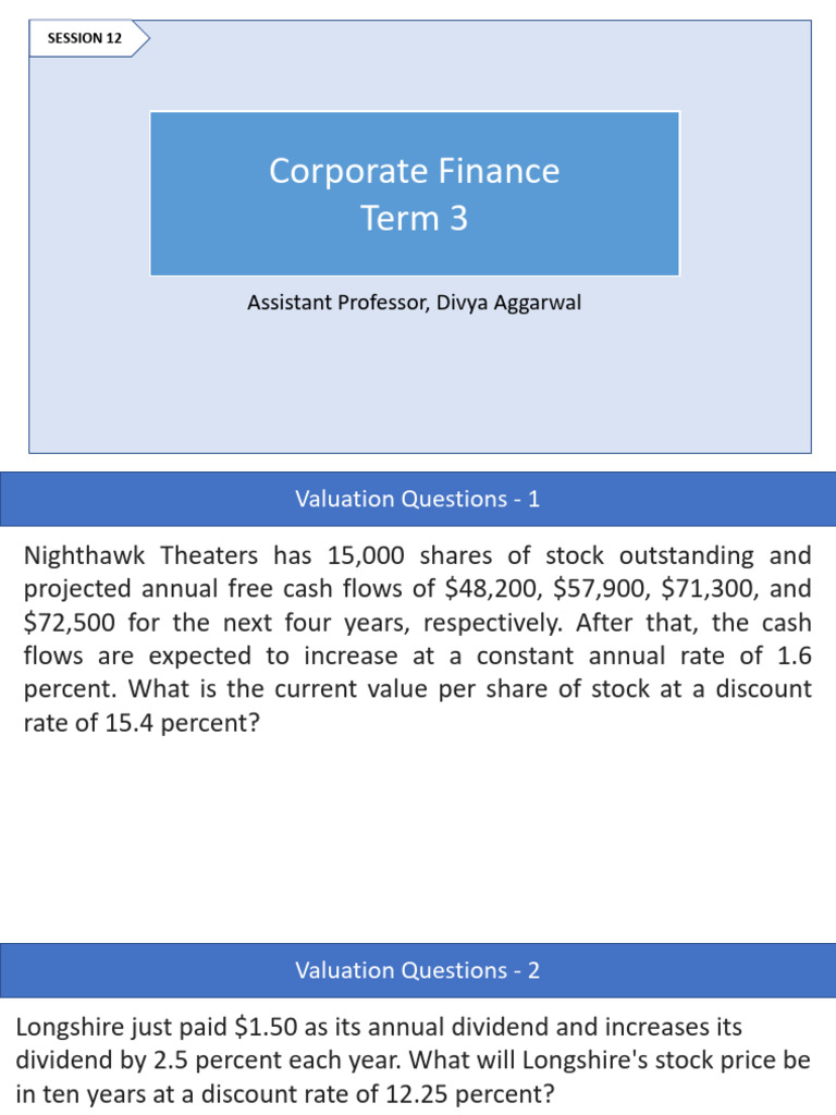 Session 12_Valuation Questions | PDF | Valuation (Finance) | Dividend