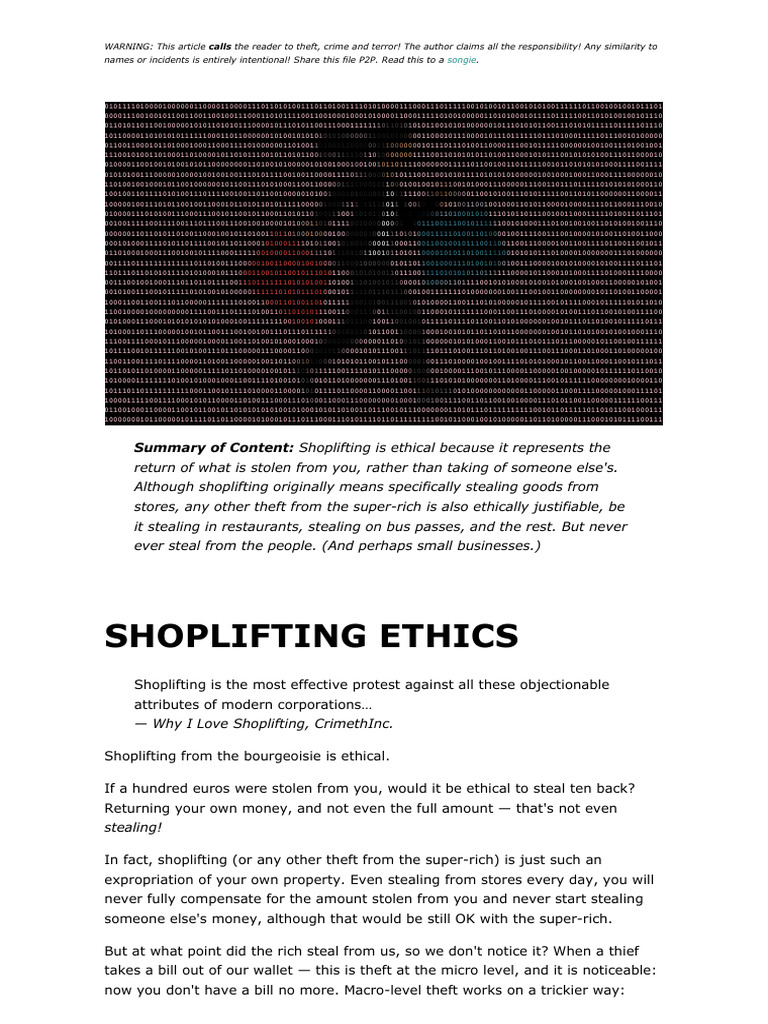 Ethical Shoplifting Explained | PDF | Theft | Salary