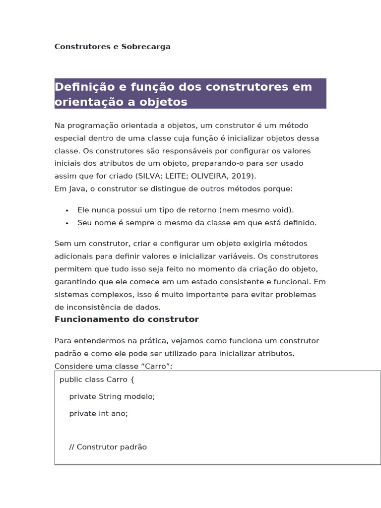 Sobrecarga de Construtores em Java | PDF | Classe (programação de ...