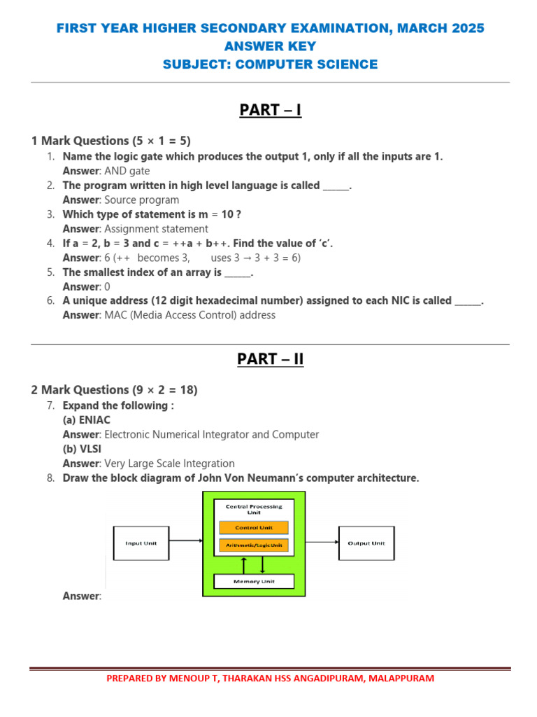 Computer Science Exam Answer Key 2025 | PDF | Parameter (Computer ...