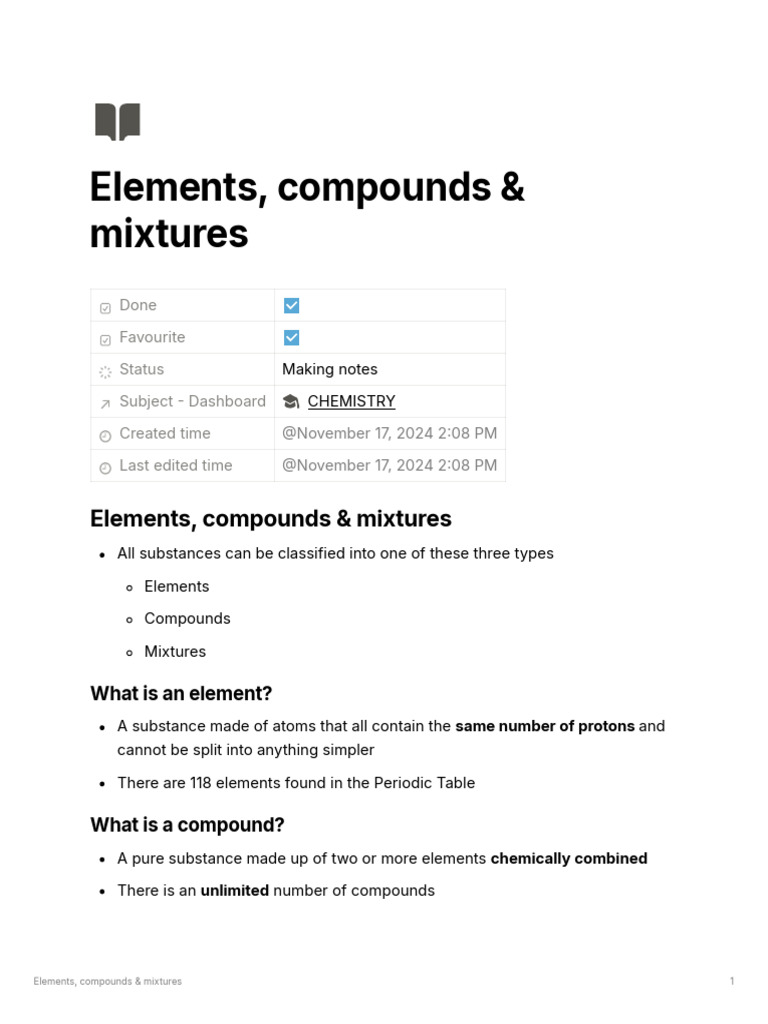 Elements Compounds Mixtures | PDF