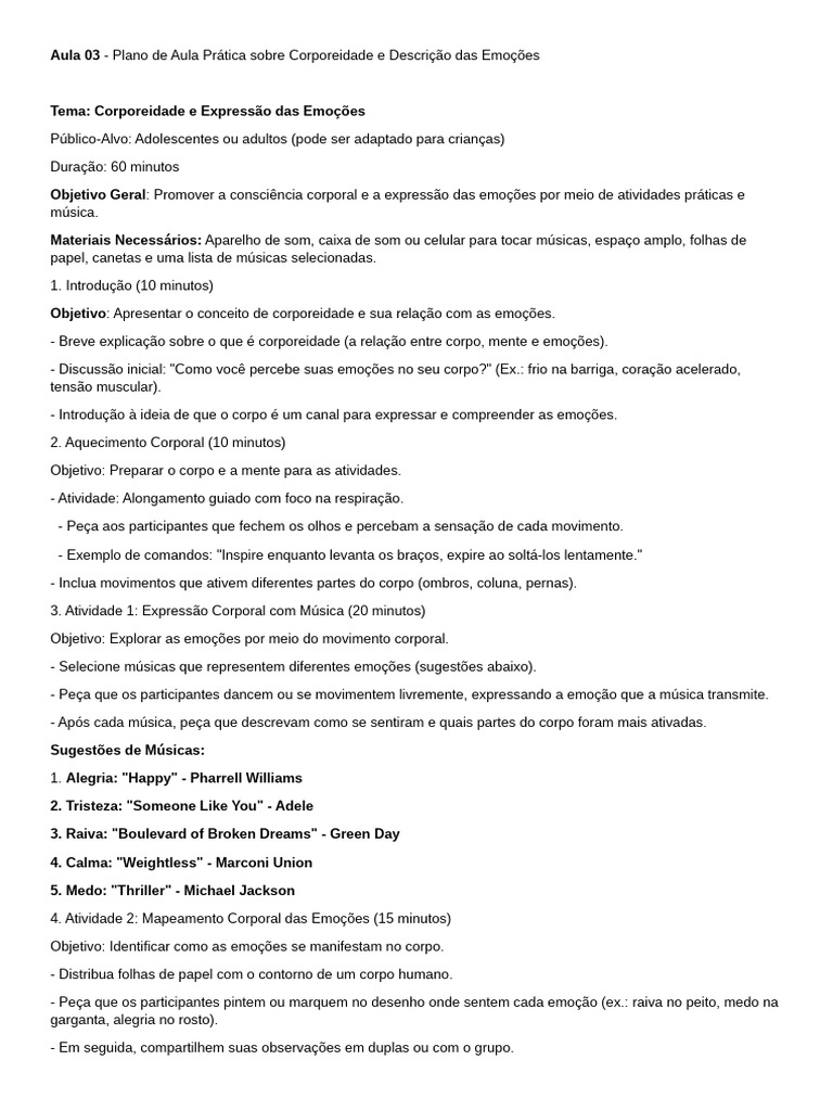 Aula 03 Corporeidade | PDF | Emoções | Som
