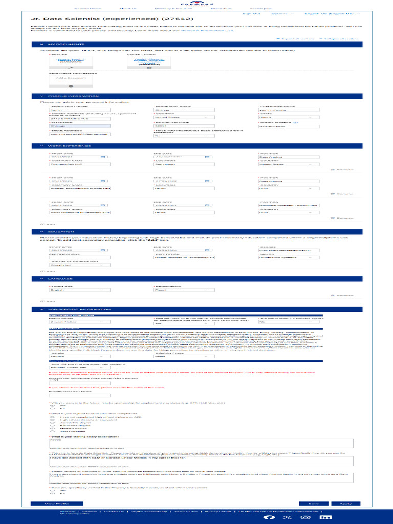 Jr. Data Scientist at Farmers Insurance | PDF