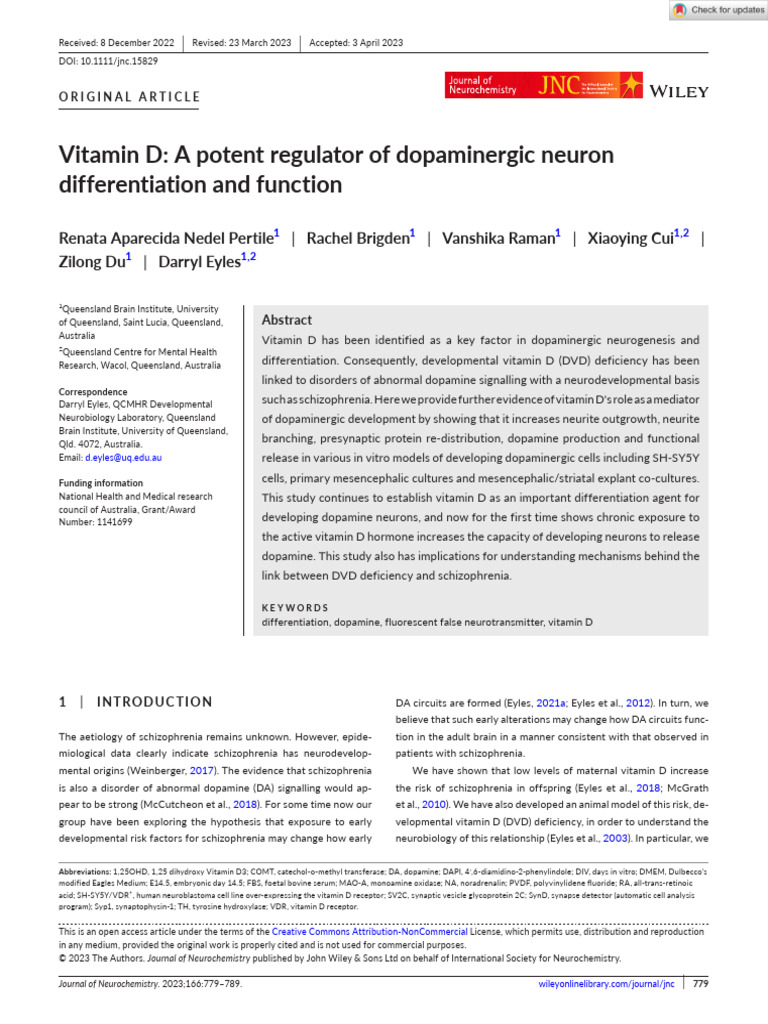 Journal of Neurochemistry - 2023 - Pertile - Vitamin D A Potent ...