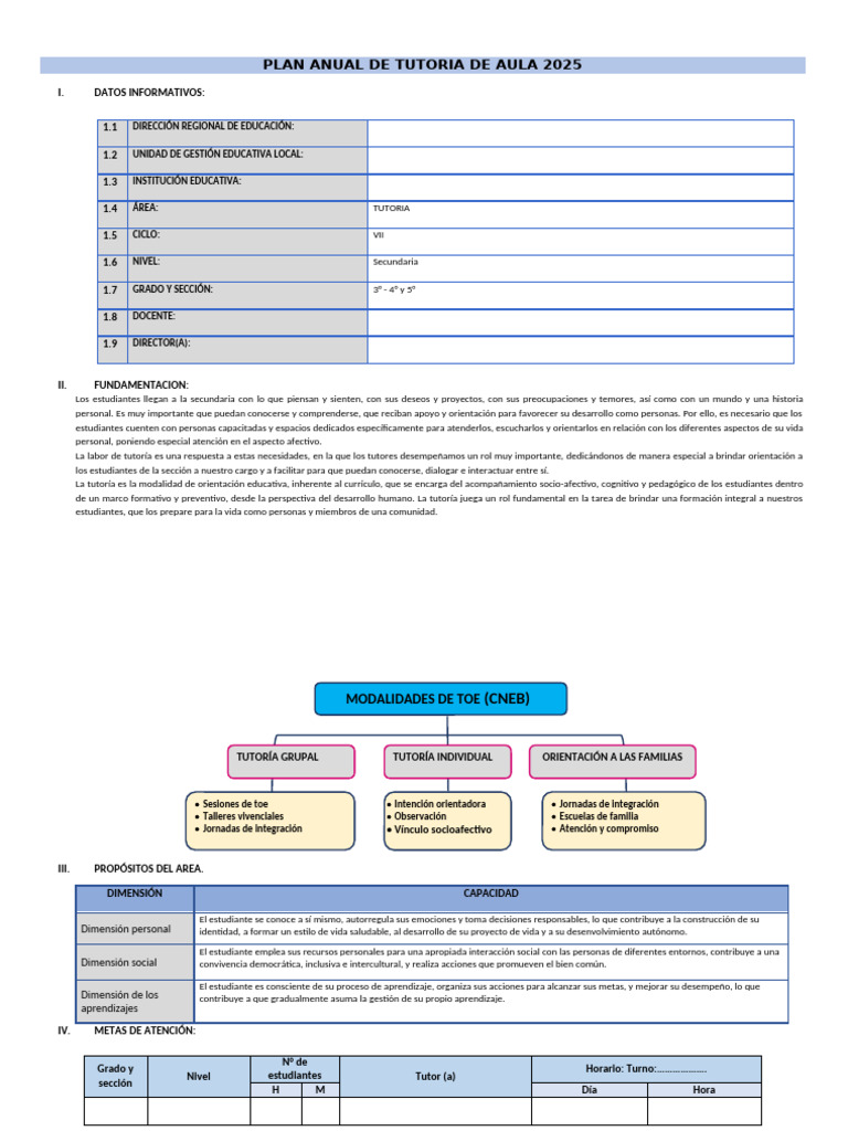 Plan Anual de Tutoría 2025 Secundaria | PDF | Aprendizaje | Evaluación