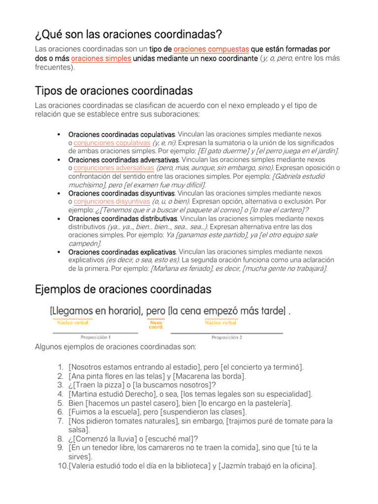 Tipos y ejemplos de oraciones coordinadas | PDF | Verbo | Conjugación ...