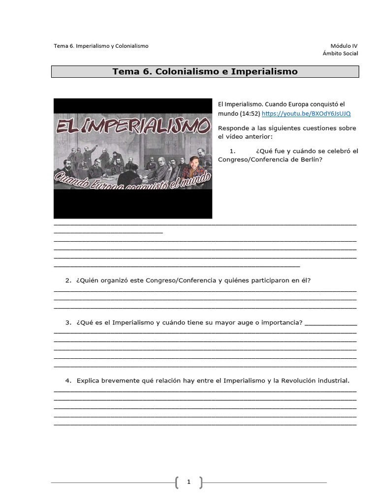 TAREA TEMA 6. Imperialismo y Colonialismo | PDF | Colonialismo ...