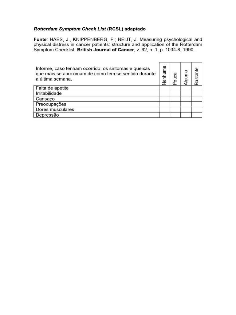 Sintomas em Pacientes com Câncer: RCSL | PDF