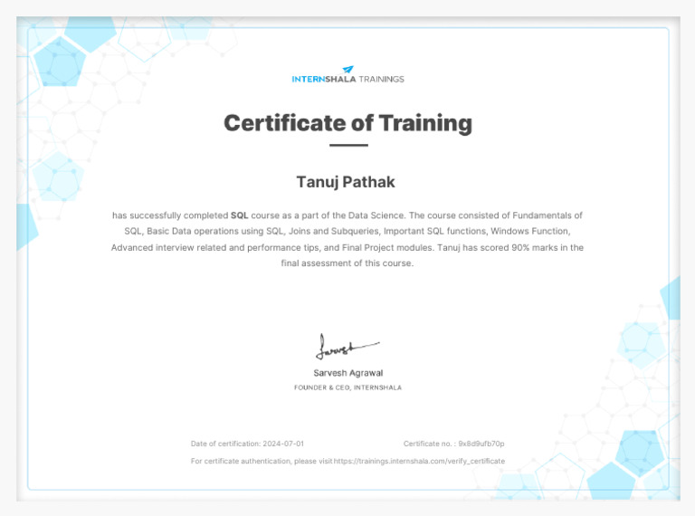 SQL Training - Certificate of Completion | PDF