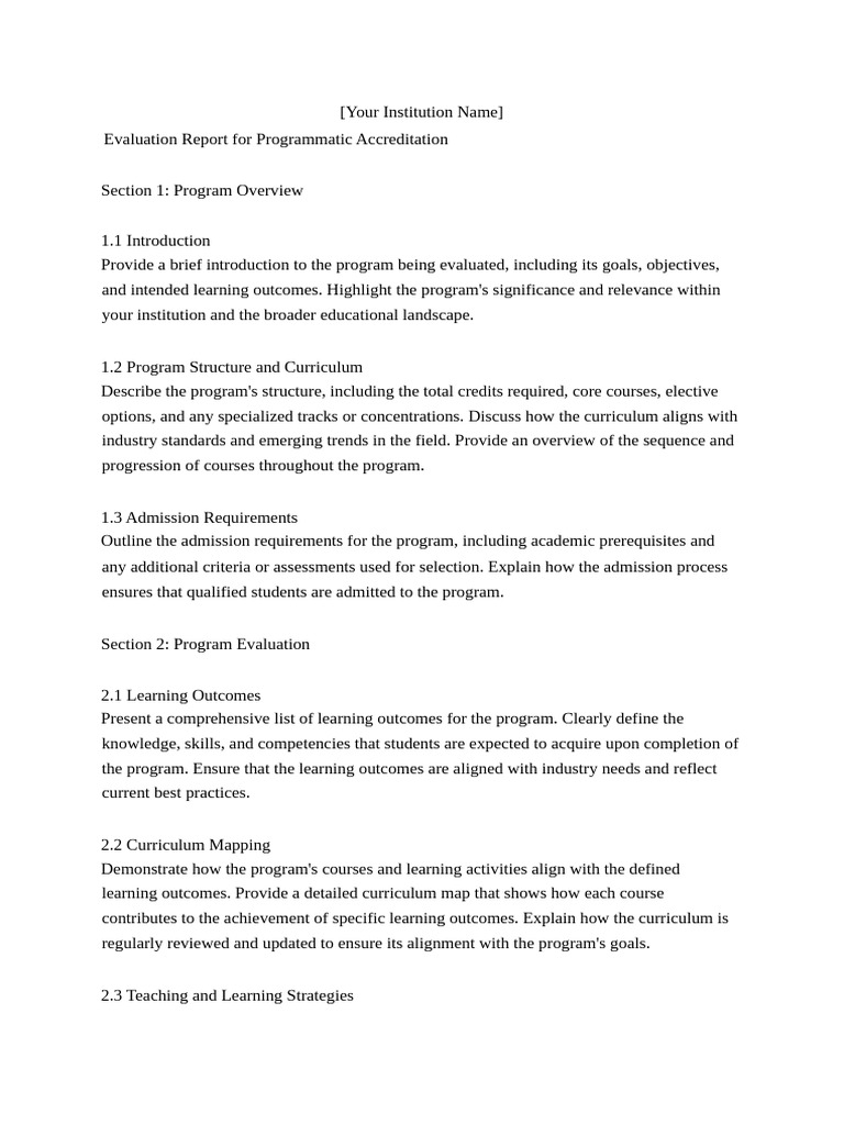 Programmatic Accreditation Evaluation Report | PDF | Curriculum ...