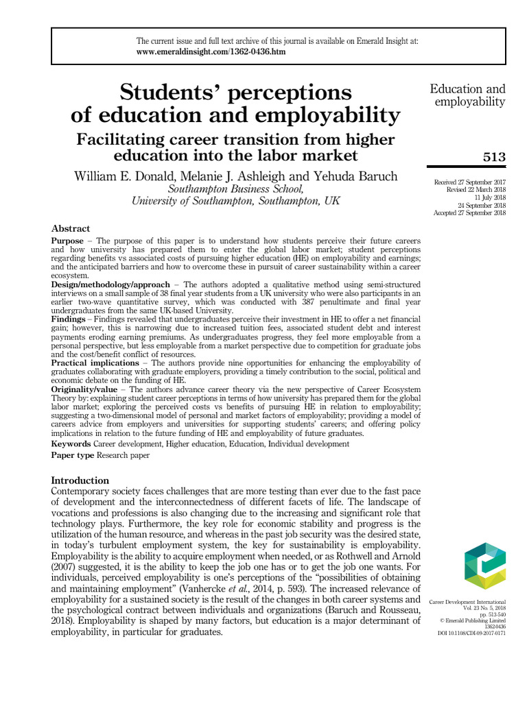 (Quali) Donald2018 Students' Perceptions of Education and Employability ...