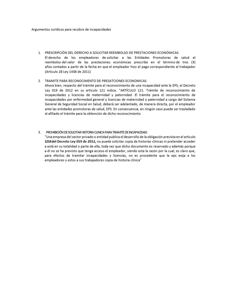 Recobro de Incapacidades: Aspectos Legales | PDF