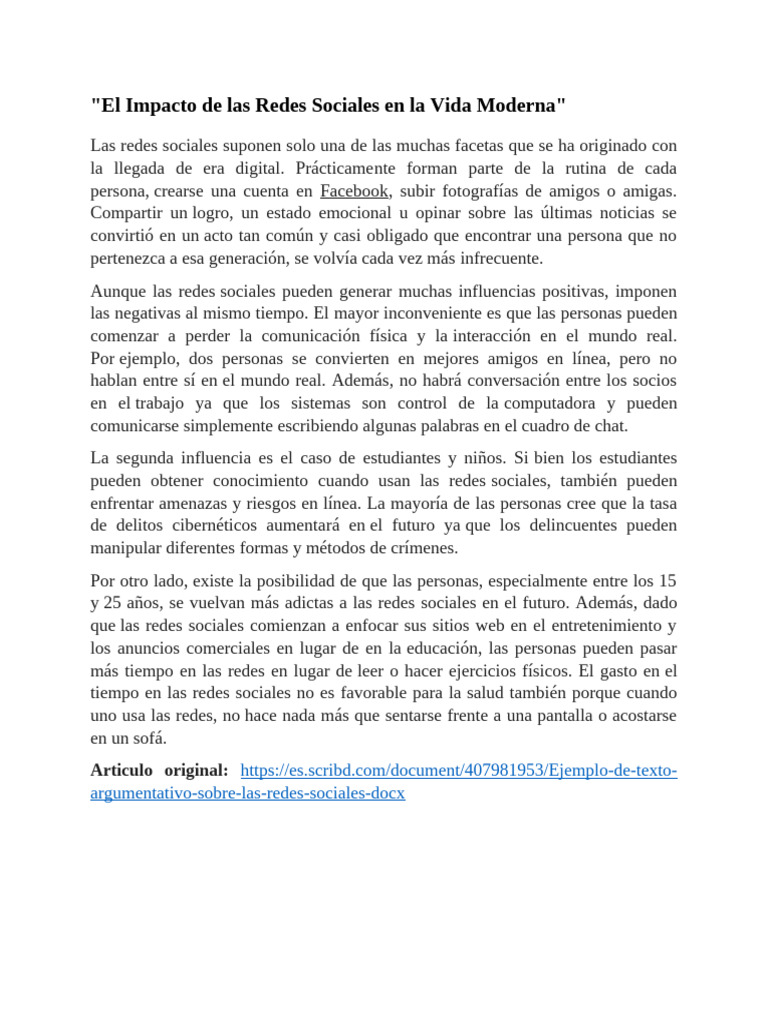 El Impacto de Las Redes Sociales en La Vida Moderna | PDF