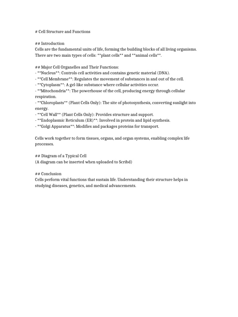 Cell Structure and Functions Explained | PDF