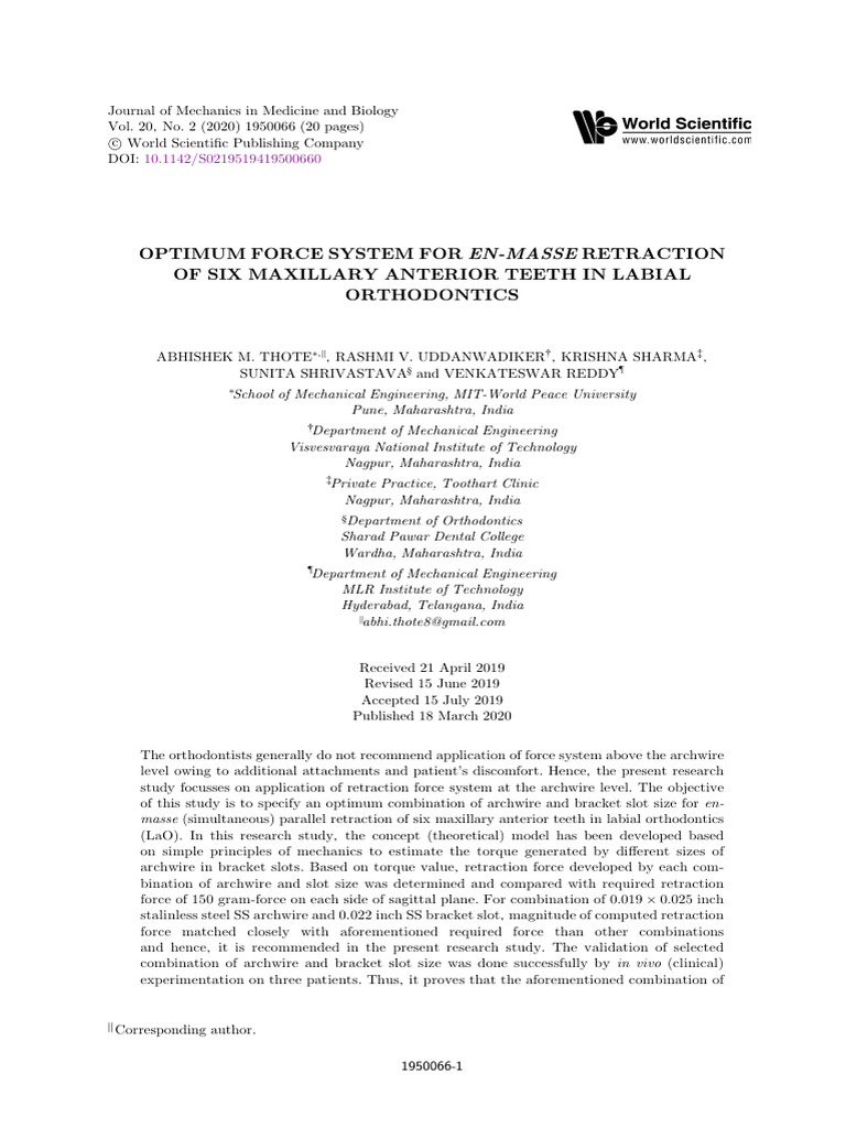 Optimal Force System for Anterior Tooth Retraction | PDF | Orthodontics ...