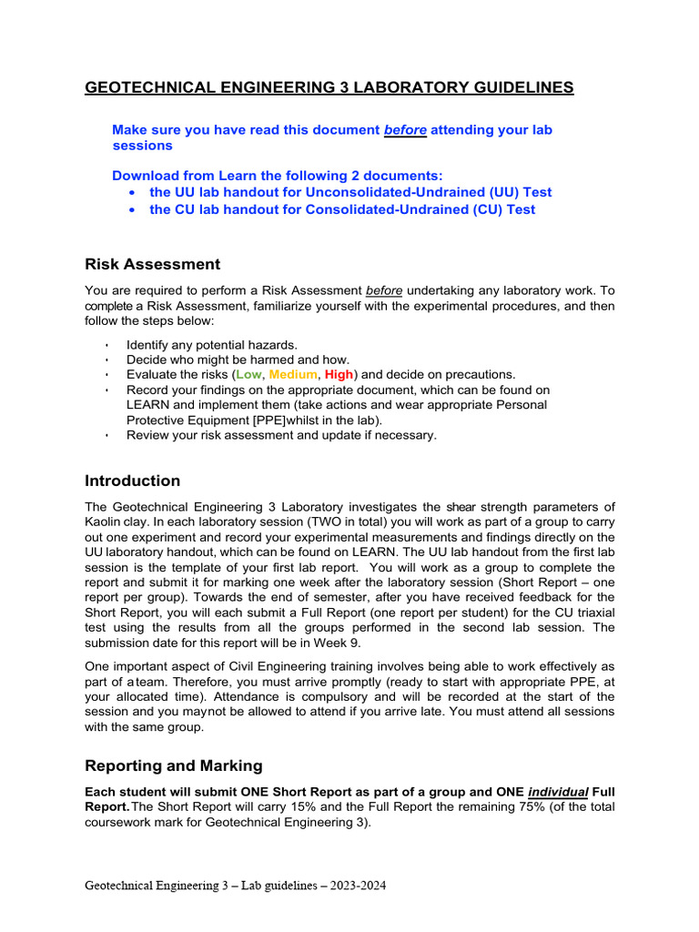 Geotechnical Engineering 3 Lab Guide | PDF | Laboratories | Experiment