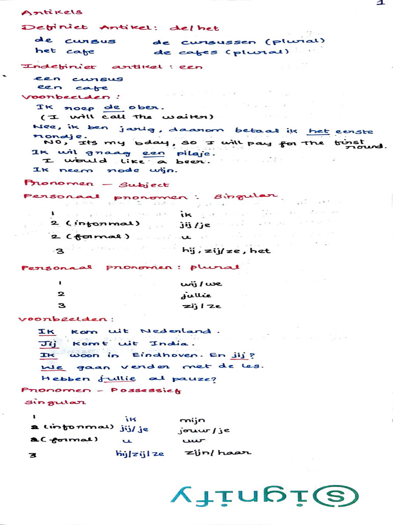 Dutch Grammar Part 1 Easy Notes | PDF