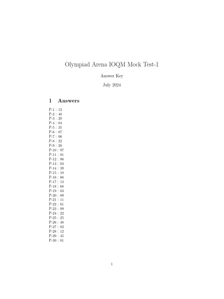 IOQM Mock Test-1 Answer Key July 2024 | PDF