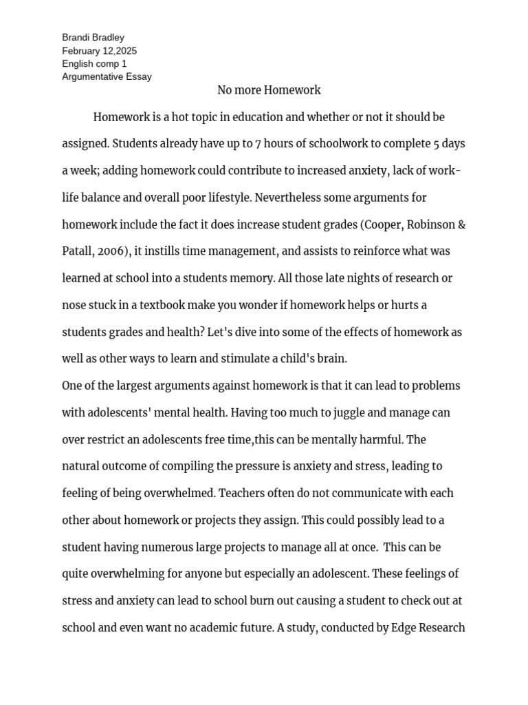 Homework Arguement | PDF | Homework | Teachers