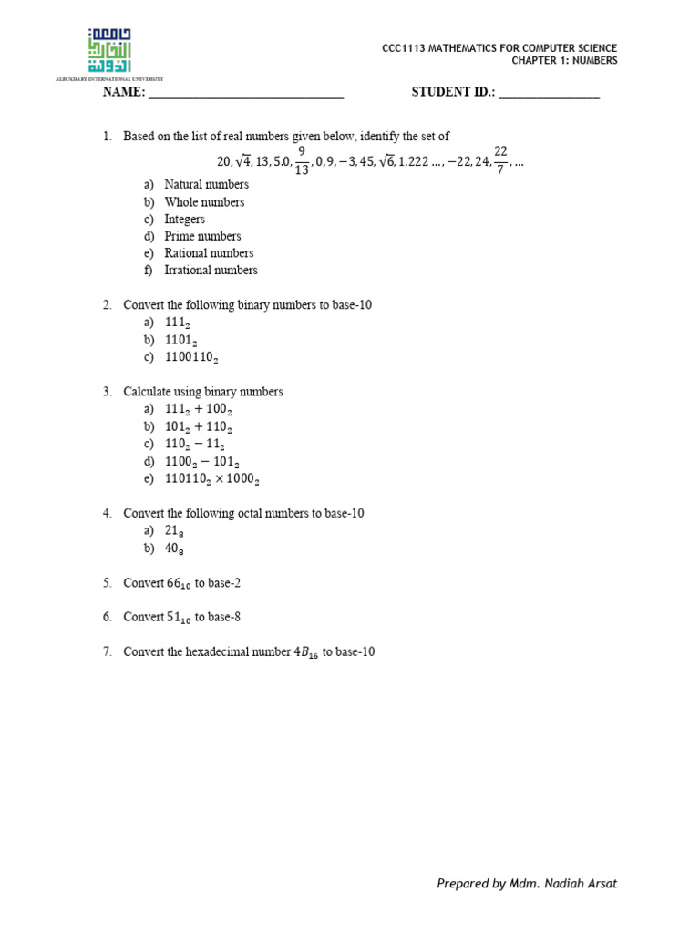 Mathematics for Computer Science: Numbers | PDF