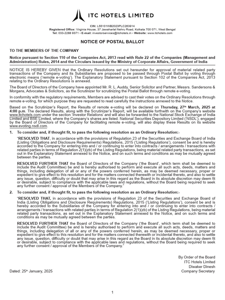 Notice of Postal Ballot for 2025 | PDF | Pension | Board Of Directors