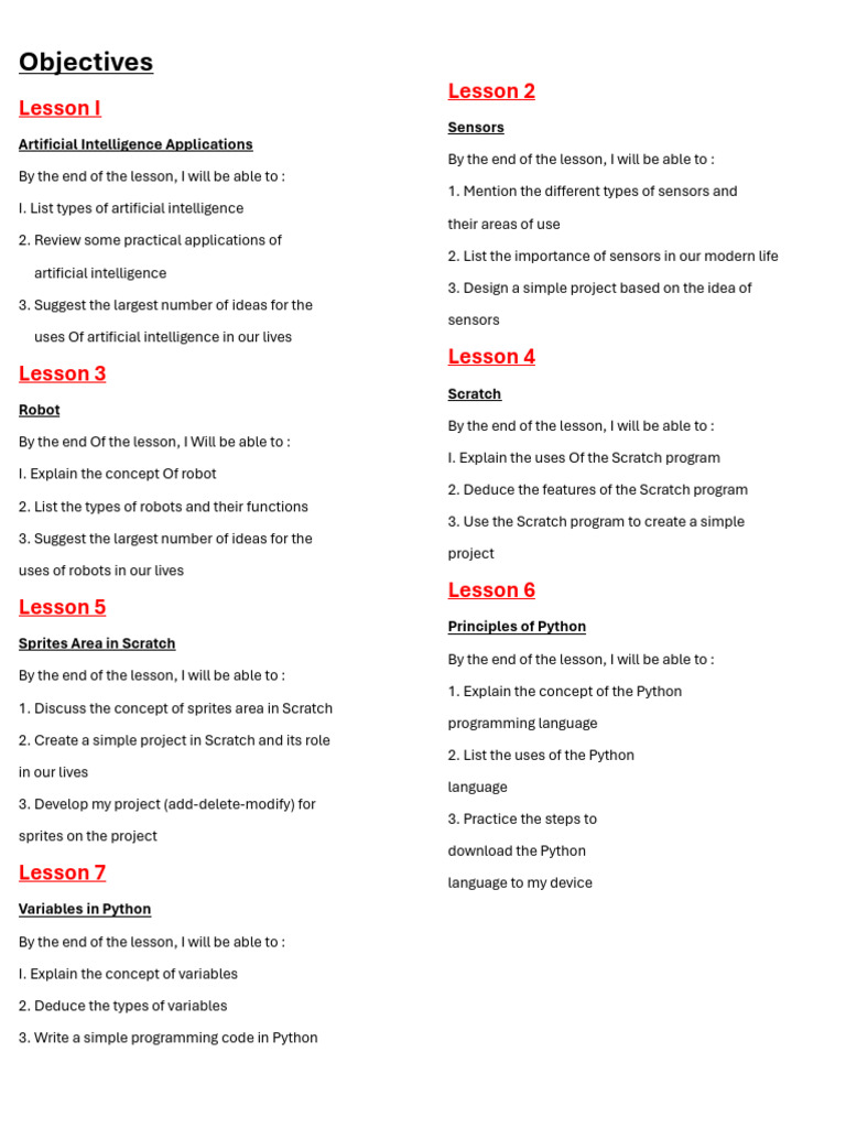 AI, Robotics, and Programming Lessons | PDF | Artificial Intelligence ...
