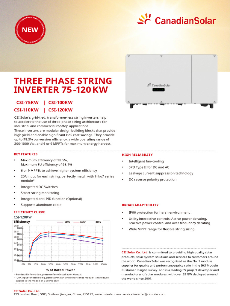 CS Datasheet Inverter 3ph 75-120KW EN V1.1 20230310 PDF | PDF | Power ...