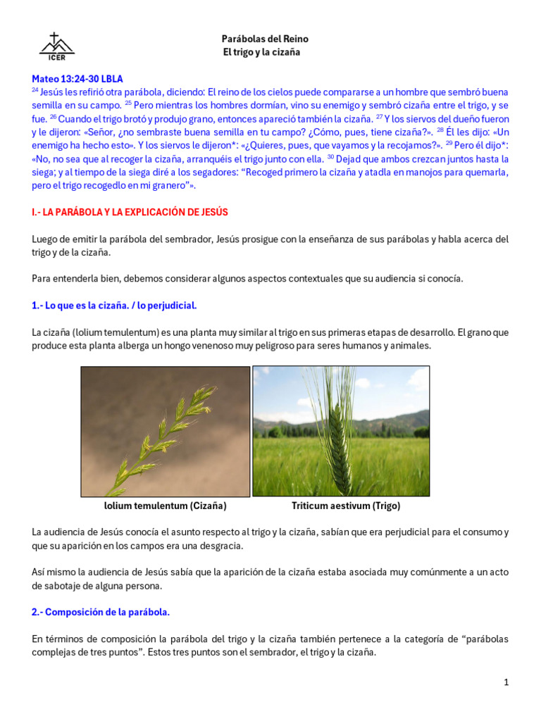 Parábolas Del Reino 02 - El Trigo y La Cizaña | PDF | Parábolas de ...