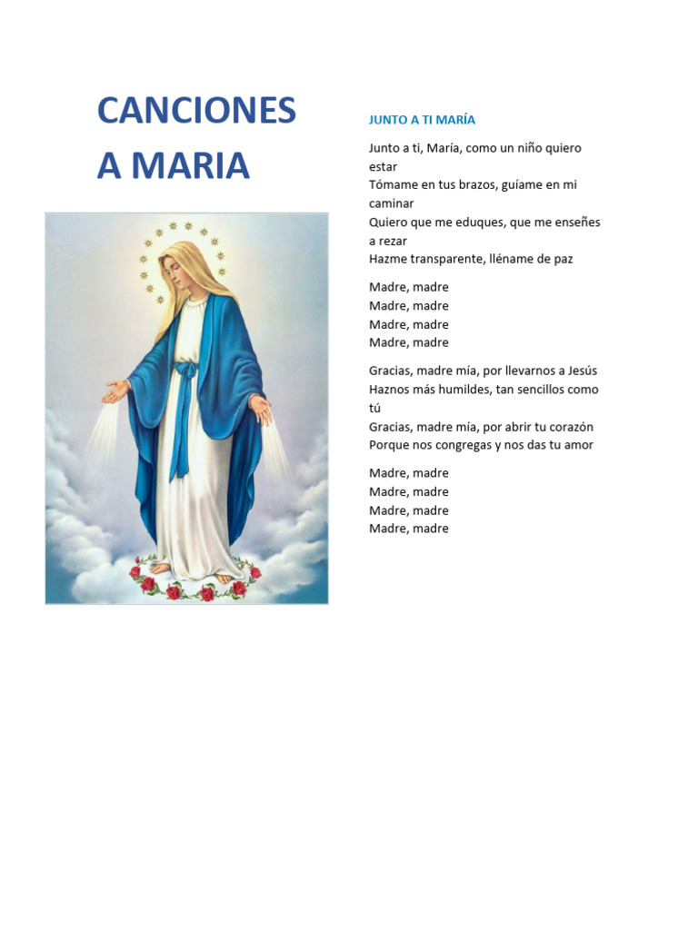 Canciones a la Virgen María | PDF | María, madre de Jesús | Oración