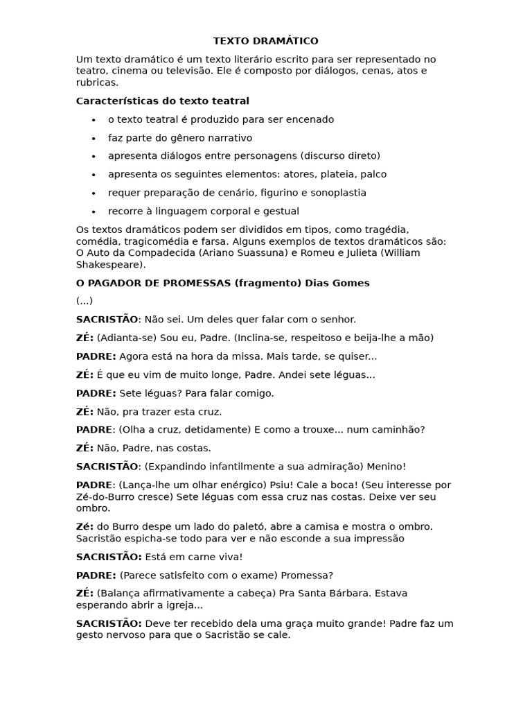 Características do Texto Dramático | PDF
