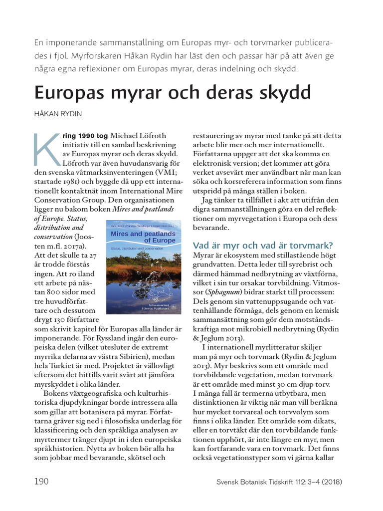 Rydin 2018 Europas Myrar SBT | PDF