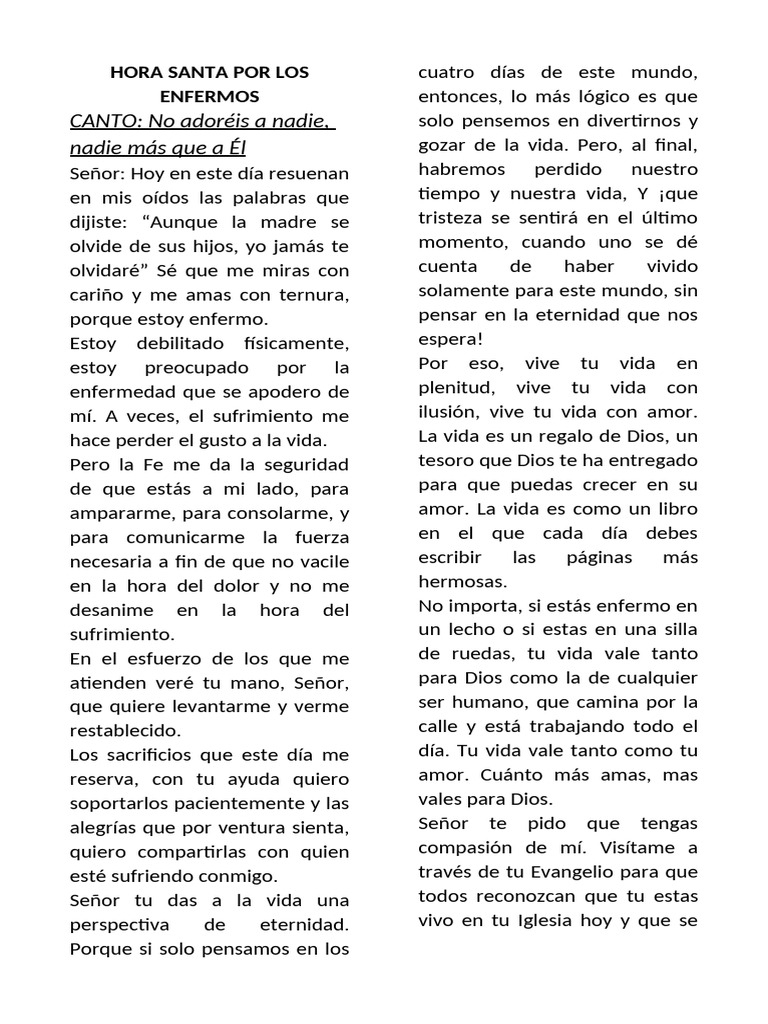 Hora Santa por los Enfermos: Fe y Esperanza | PDF | Amor | Oración