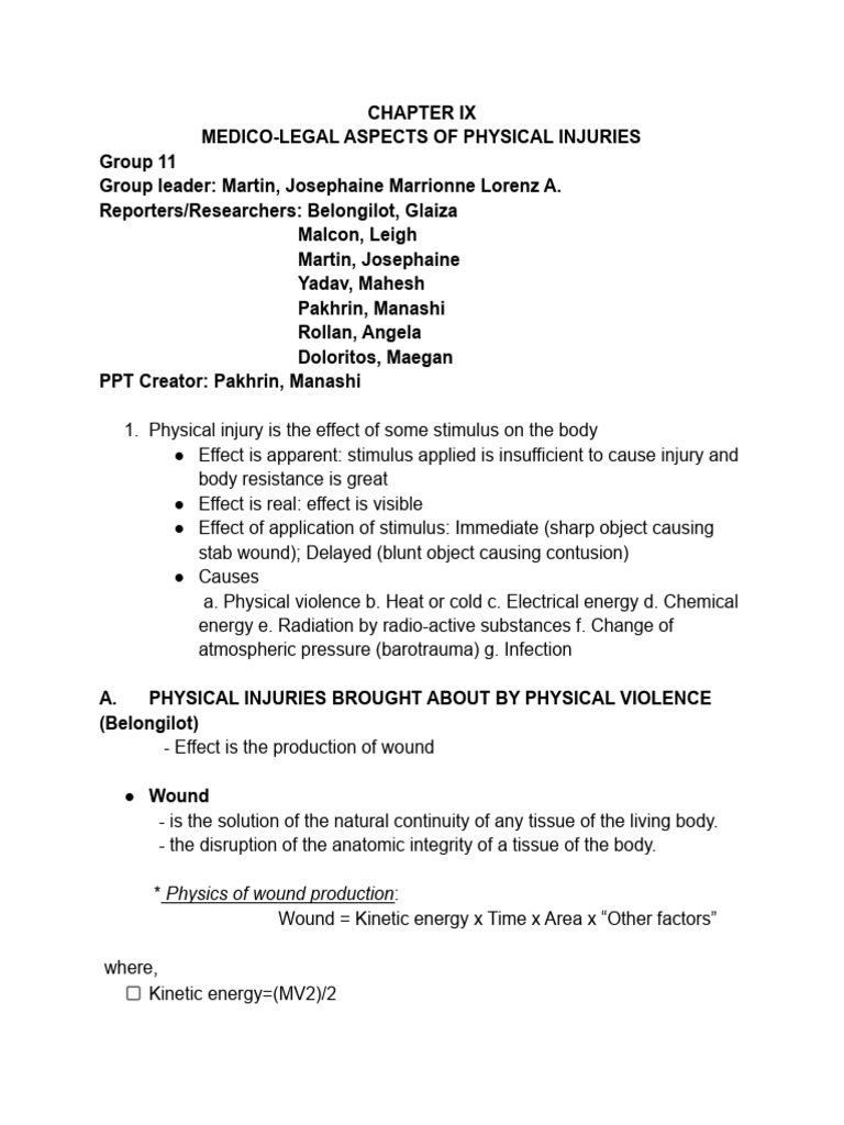 Medico-Legal Aspects of Physical Injuries | PDF | Bleeding | Wound Healing