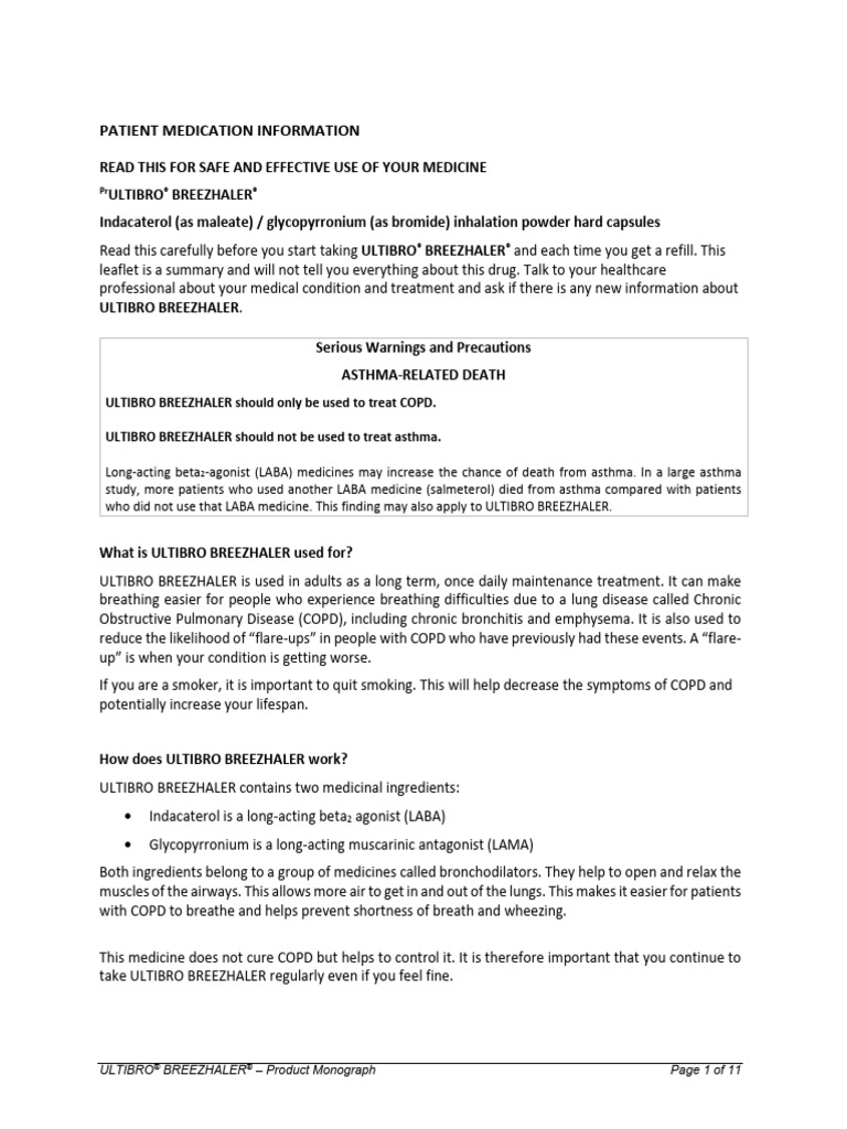 ULTIBRO BREEZHALER Product Monograph | PDF | Chronic Obstructive ...