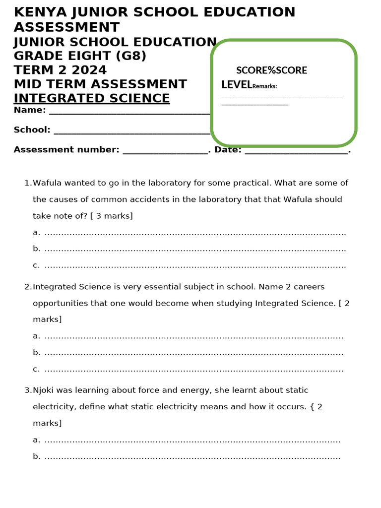 Grade 8 Integrated Science Assessment 2024 | PDF | Uterus | Applied And ...
