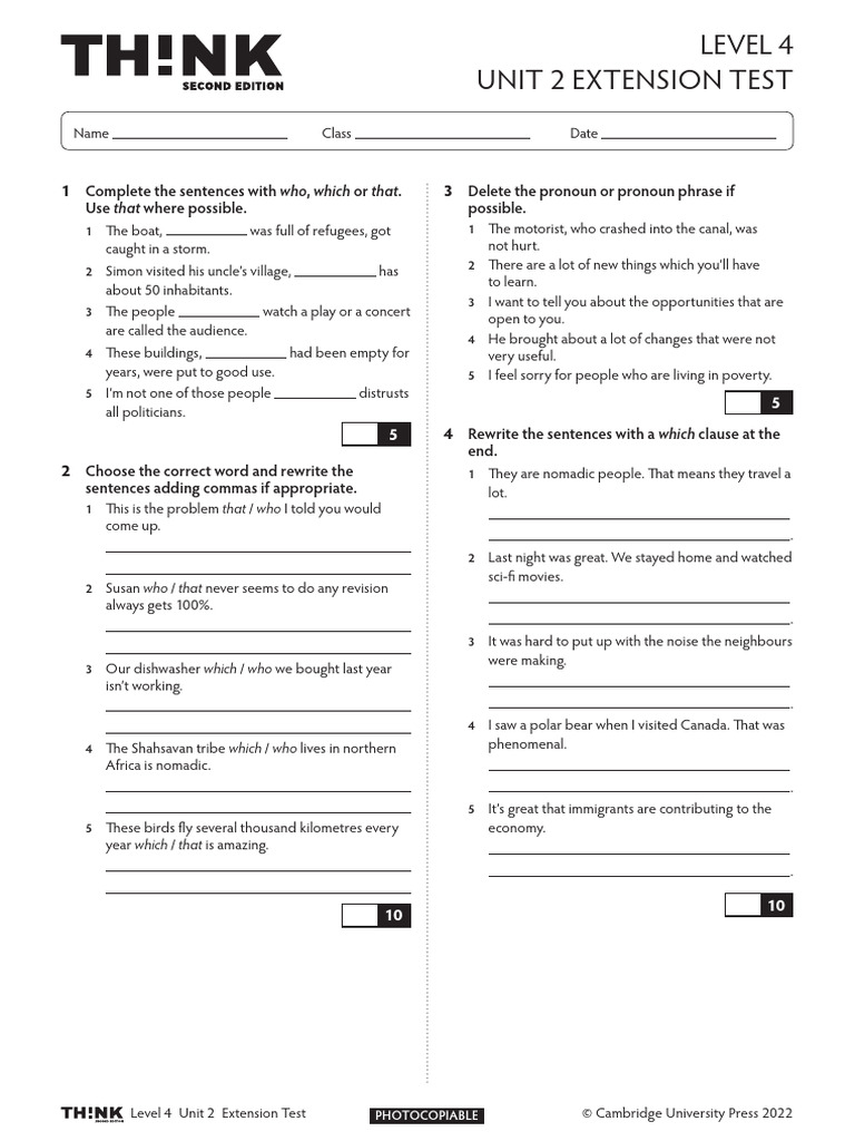 Thk2e BrE L4 Unit Test Extension 2 | PDF | Syntax | Linguistics