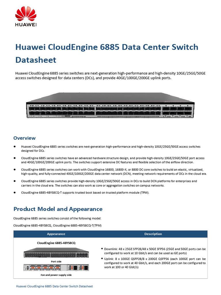 Huawei CloudEngine 6885 Switch Datasheet | PDF | Computer Network | I Pv6