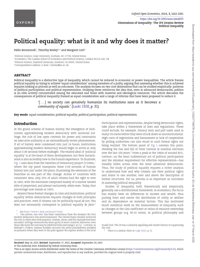 Understanding Political Inequality Dynamics | PDF | Egalitarianism ...