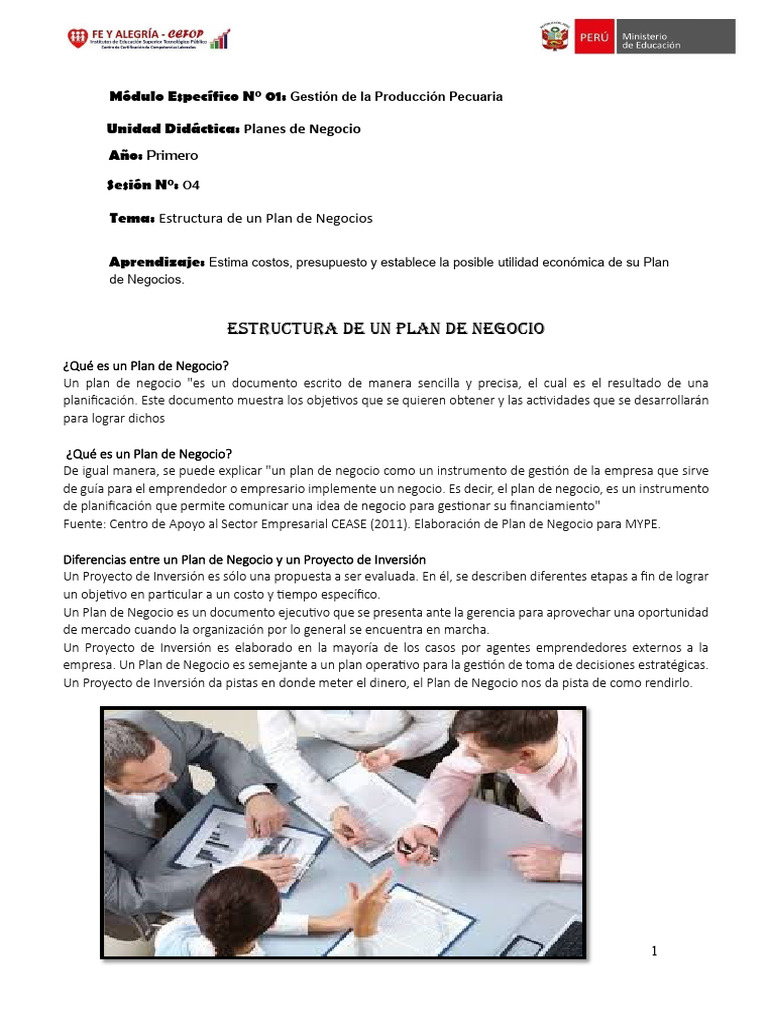 Sep N 04 - Estructura de Un Plan de Negocio | PDF | Plan de negocios ...