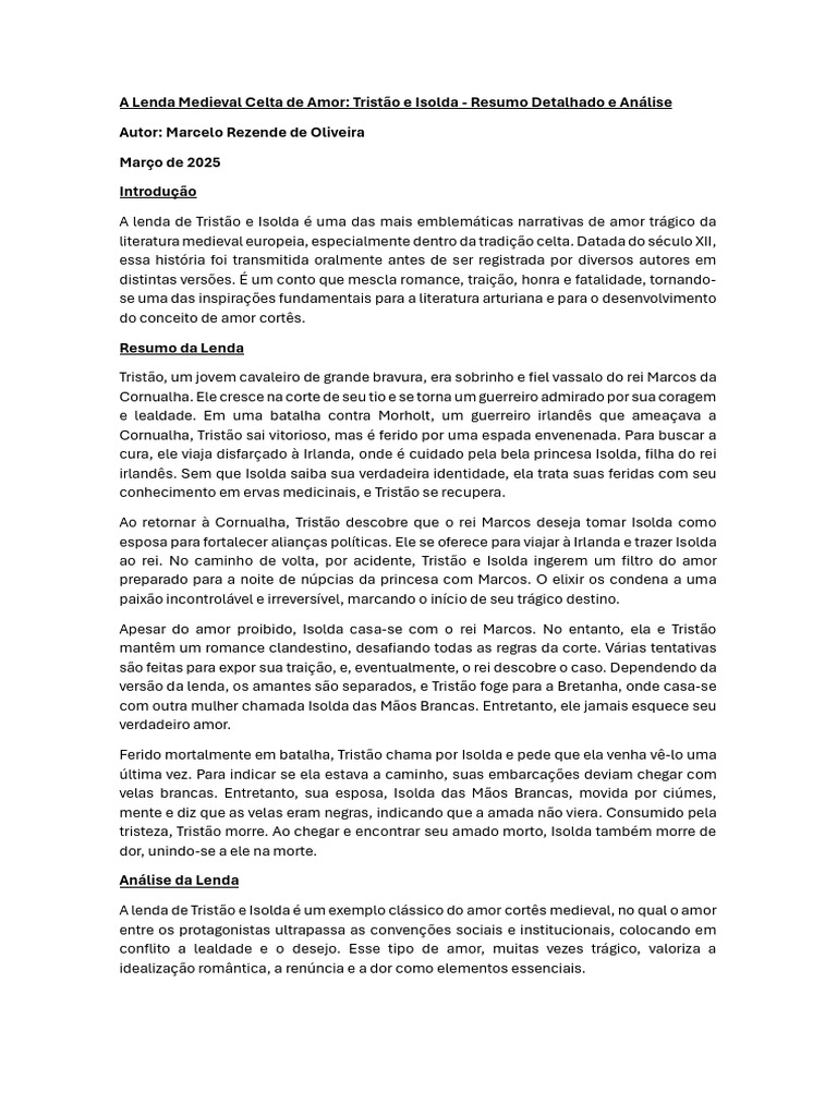 Tristão e Isolda: Amor e Tragédia Medieval | PDF | Tristão | Amor