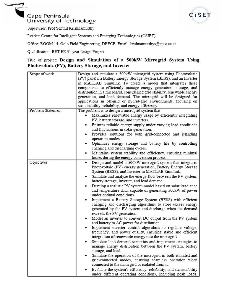 Design and Simulation of A 500kW Microgrid System Using Photovoltaic ...